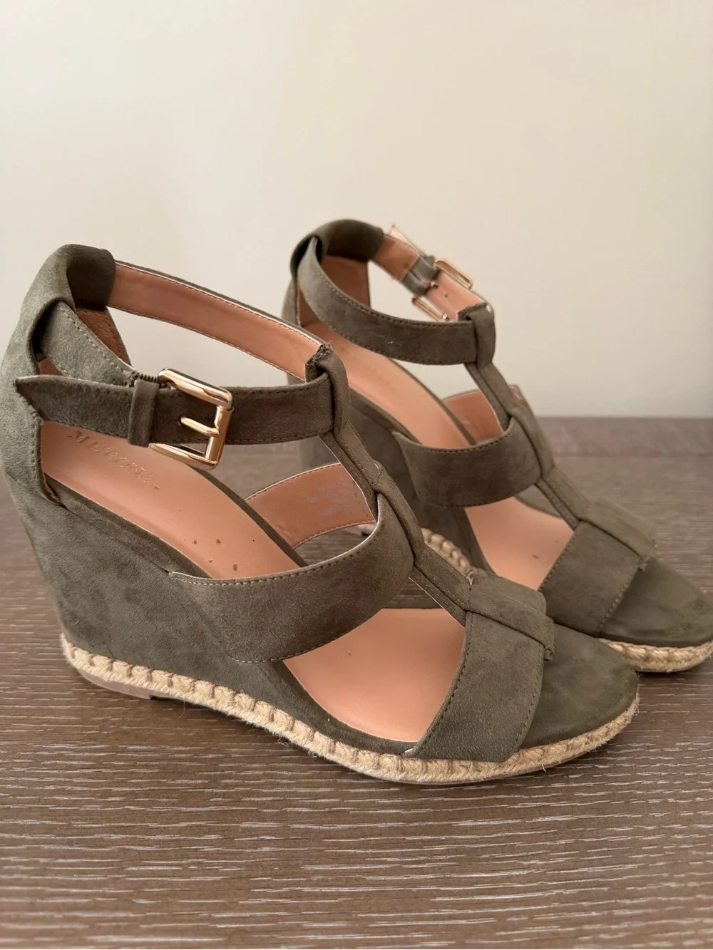 Merona Olive Suede Espadrille Wedge Sandals, Sz 9, EUC